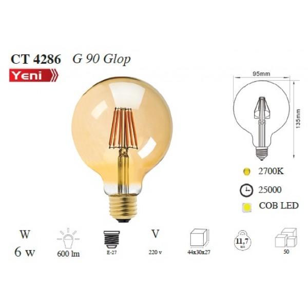 CATA 6 W RUSTİK GLOP LED AMPUL G95